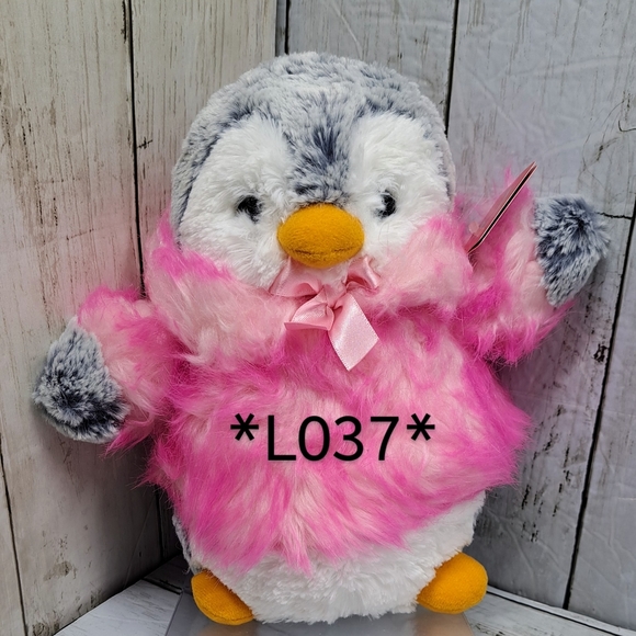 Aurora 8.5"t Fuzzy PomPom Peguin Plush w/Pink Fuzzy Winter Coat NWT - Picture 6 of 6